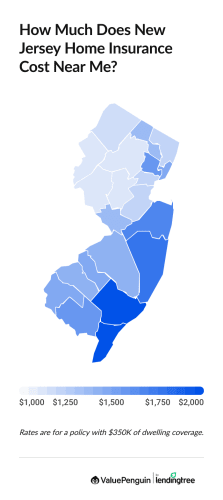 Average cost of NJ homeowners insurance by county